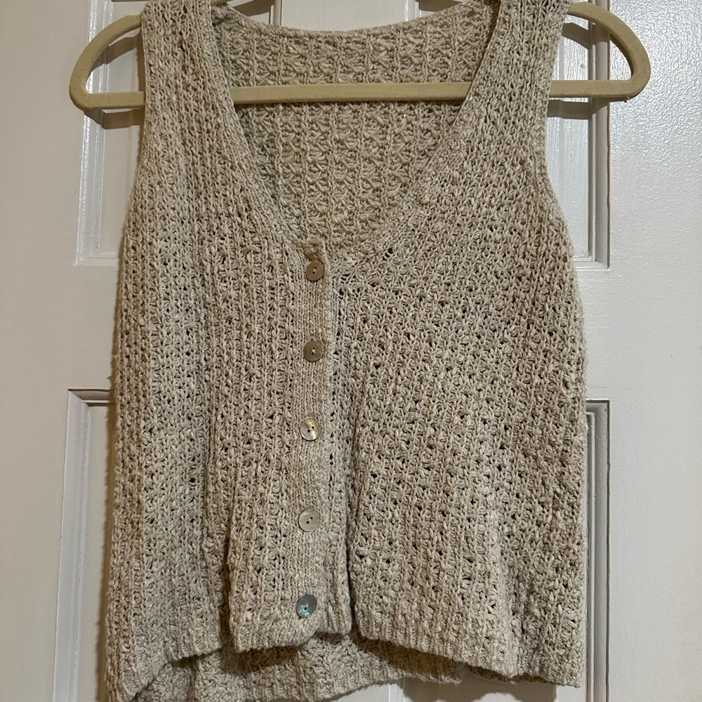 Beige Knit Button-Up Vest